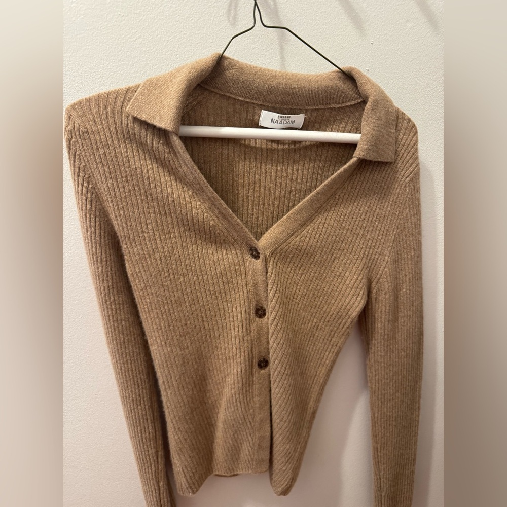 Naadam Cashmere Ribbed Collared Cardigan Sweater XS